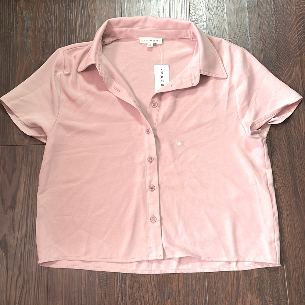 LA HEARTS LAVENDER CROPPED BUTTON UP BLOUSE NWT